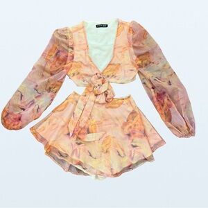 SHEIN Sheer Floral Two-Piece Romper, Size XXS Petite